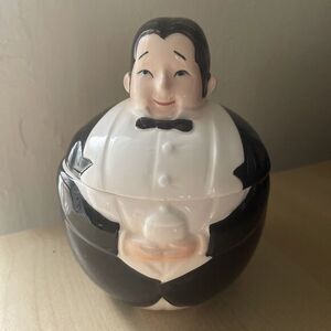 Vintage EDA‎ Mann Hand Painted BLACK&WHITE  Butler Ceramic Sugar Jar